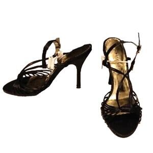 Wild Diva Leather Strappy Stiletto High Heels Sandals Ankle Strap Black Womens 6
